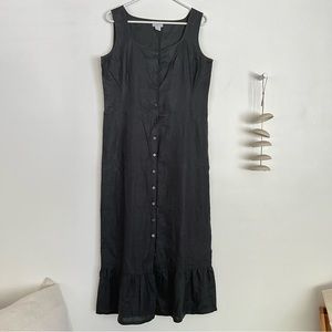Ann Taylor Loft black linen maxi sleeveless button front ruffle hem dress 10